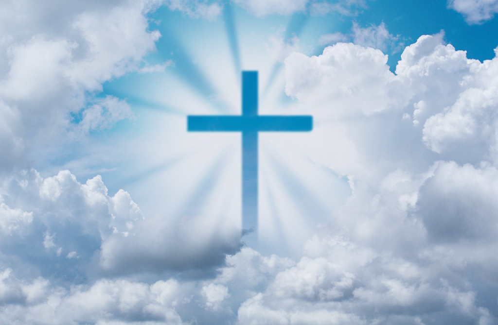 Jesus in clouds, holy bible, divine light